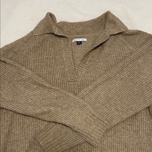 American Eagle Outfitters Women's Tan V-Neck Knit Sweater